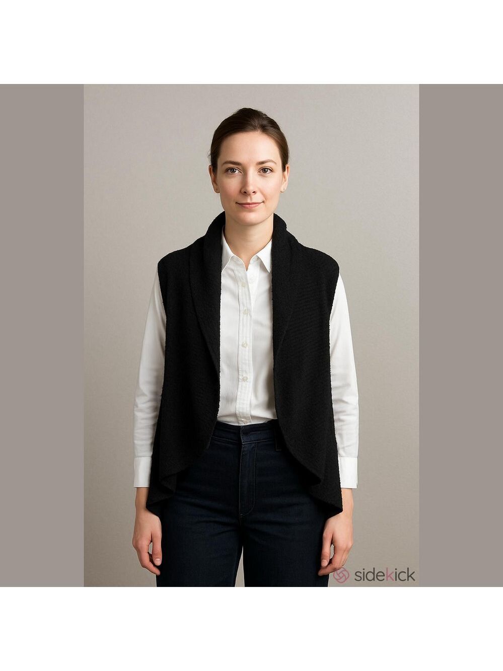 Alice + Olivia Vest Black Faux Fur Knit Waterfall Cardigan Open Front L - Picture 4 of 11